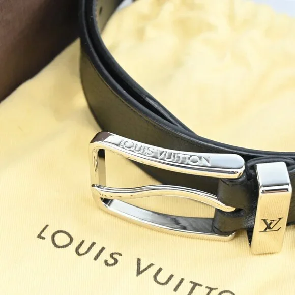 Louis Vuitton Black Leather Pont Neuf Silver Buckle Belt 85  display picture 3